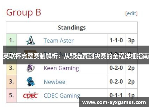 英联杯完整赛制解析：从预选赛到决赛的全程详细指南