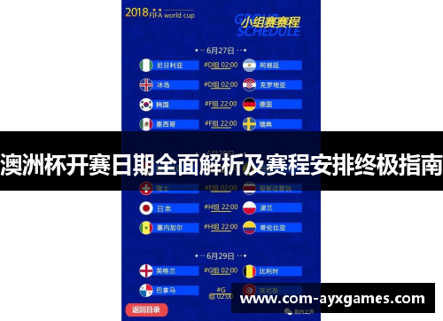 澳洲杯开赛日期全面解析及赛程安排终极指南